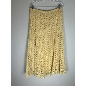 Ruby Rd. XL Crochet butter Yellow Maxi Skirt Lace Broomstick Hippie Beach Vtg